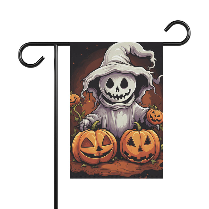 DistinctInk Garden & House Banner / Flag with Trick or Treat Ghost-O-Lantern Design for Halloween