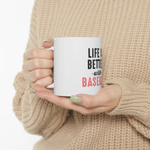 DistinctInk Glossy White Coffee / Tea Mug - Life is Better with Baseball