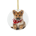 Hanging Ceramic Christmas Tree Ornament with Gold String - Icelandic Sheepdog Puppy Design