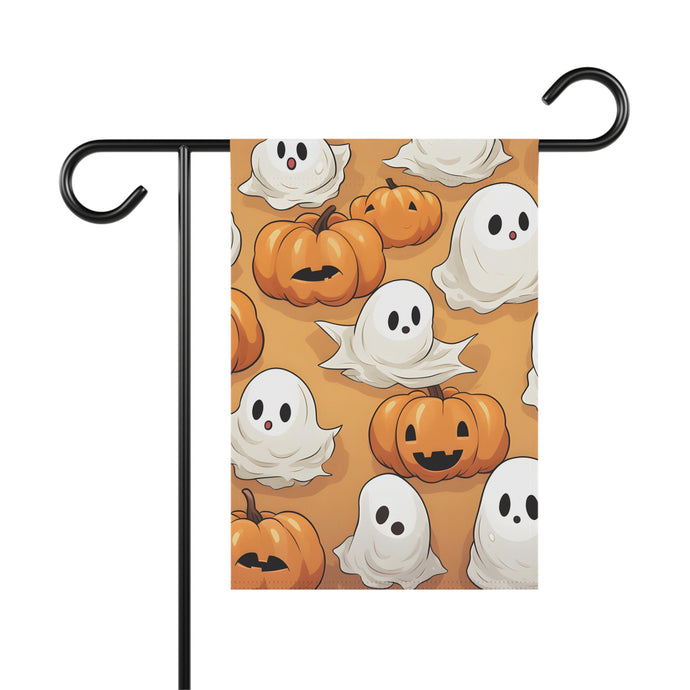 DistinctInk Garden & House Banner / Flag with Ghostly Skeleton Pumpkin Patch Design for Halloween