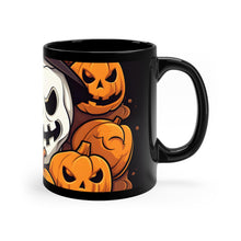 DistinctInk Black Coffee Mug - Spooky Skeleton Pumpkin Patch for Halloween