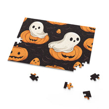 DistinctInk Jigsaw Puzzle with Haunted Skeleton Pumpkin Patch Design for Halloween