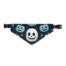 DistinctInk Adjustable Pet Banana Collar with Skele-Ghostly Pumpkin Patch Design for Halloween