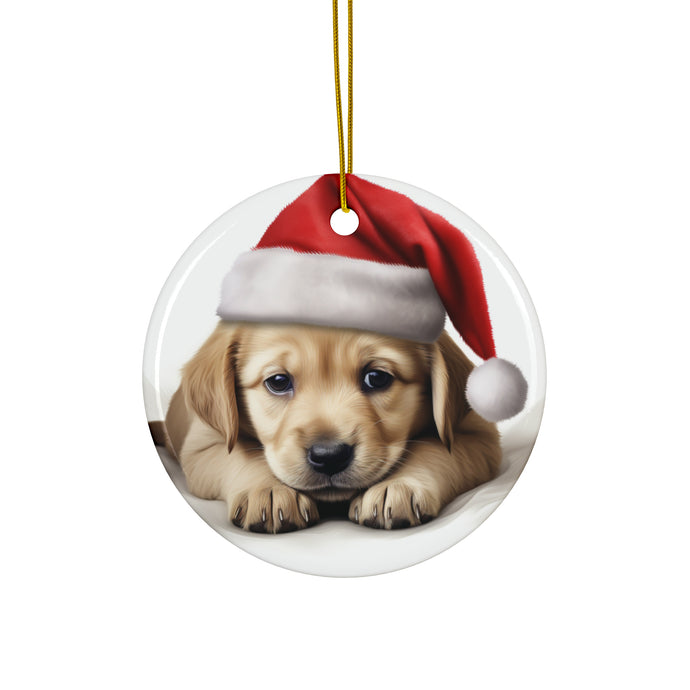 DistinctInk Hanging Ceramic Christmas Tree Ornament with Gold String - Great Gift/Present - 2 3/4 inch Diameter - Pulik Puppy Design