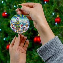 DistinctInk Hanging Ceramic Christmas Tree Ornament Charm with Gold String - Great Gift/Present - 2 3/4 inch Diameter - Polar Bear Christmas Party