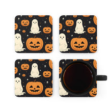 DistinctInk (Set of 4) Corkwood Coasters with Spooky Skeleton Pumpkin PatchDesign for Halloween