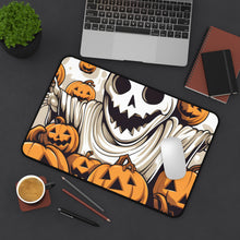 DistinctInk Desk Mat with Ghostly Skeleton and Pumpkins Design for Halloween