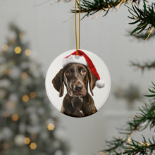 DistinctInk Hanging Ceramic Christmas Tree Ornament with Gold String - Great Gift/Present - 2 3/4 inch Diameter - Plott Hound Puppy Design