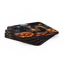 DistinctInk (Set of 4) Corkwood Coasters with Skellington's Spooky SoireeDesign for Halloween