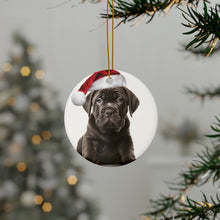 DistinctInk Hanging Ceramic Christmas Tree Ornament with Gold String - Great Gift/Present - 2 3/4 inch Diameter - Cane Corso Puppy Design