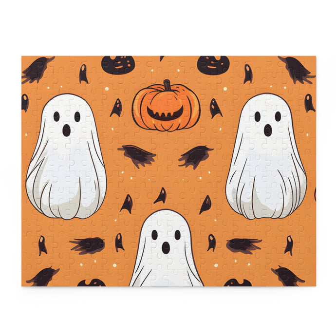DistinctInk Jigsaw Puzzle with Ghost Skeleton Cartoon Pumpkin Design for Halloween