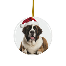 DistinctInk Hanging Ceramic Christmas Tree Ornament with Gold String - Great Gift/Present - 2 3/4 inch Diameter - St. Bernard Design