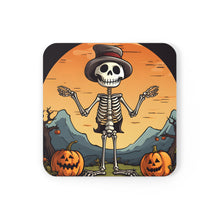 DistinctInk (Set of 4) Corkwood Coasters with Skelefun HalloweenDesign for Halloween