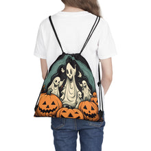 DistinctInk Drawstring Bag / Backpack with Spooky Skeleton Pumpkins Design for Halloween