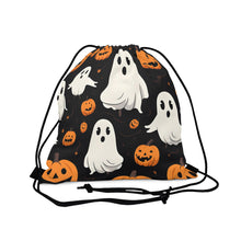 DistinctInk Drawstring Bag / Backpack with Ghost Skeleton Pumpkin Cartoon Design for Halloween