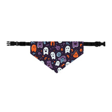 DistinctInk Adjustable Pet Banana Collar with Skeletal Ghostly Pumpkins Design for Halloween