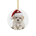 Hanging Ceramic Christmas Tree Ornament with Gold String - Maltese Puppy Design