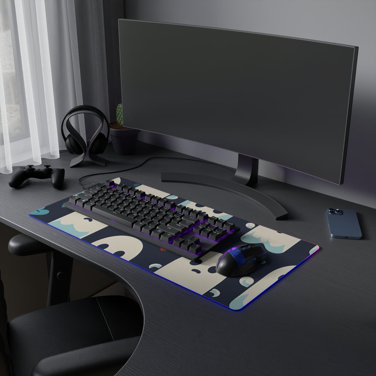 LED Gaming Mouse Pad with Skelephants and Ghostly Ghouls Design for Halloween, view 15
