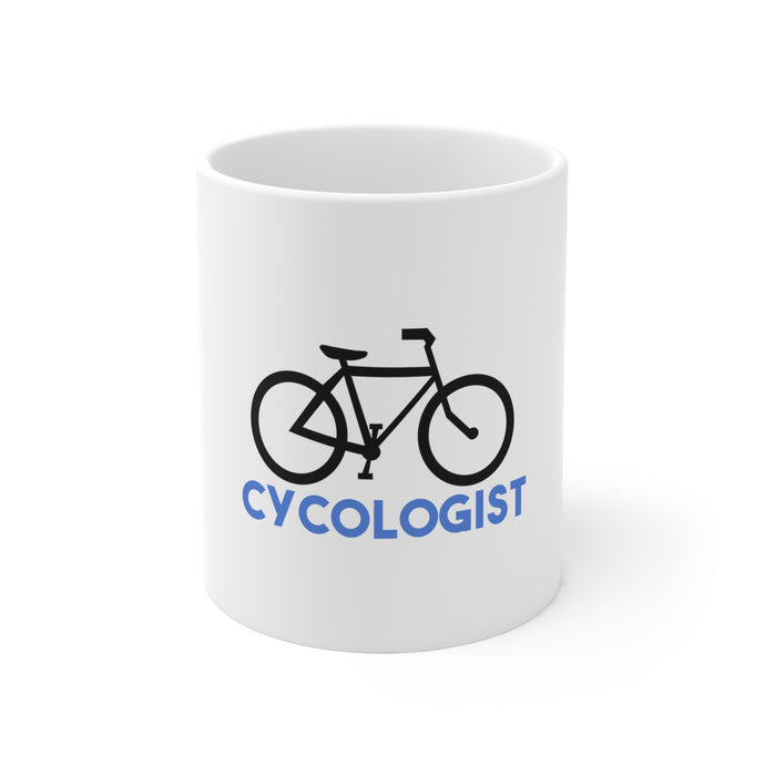 DistinctInk Glossy White Coffee / Tea Mug - Cycologist Bicycle Cycling