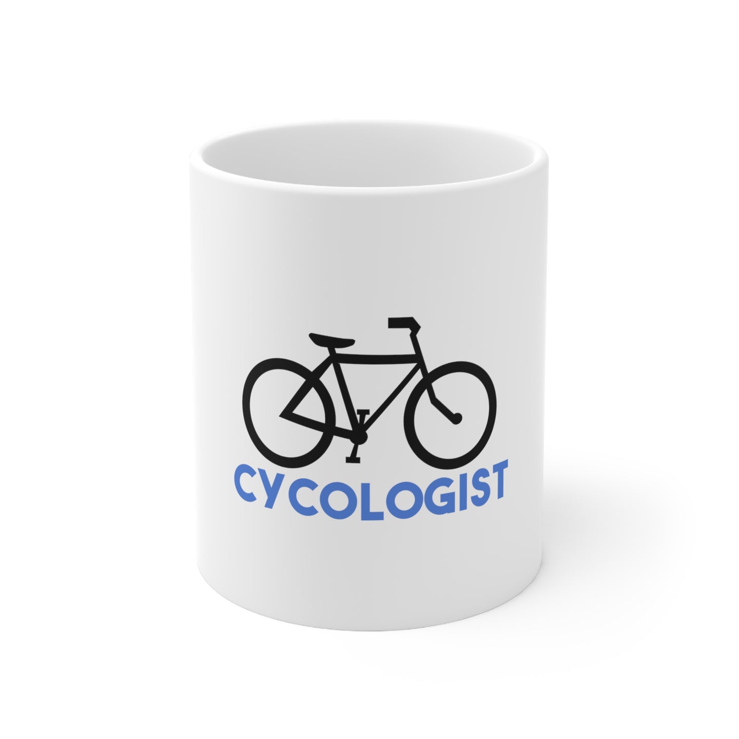 DistinctInk Glossy White Coffee / Tea Mug - Cycologist Bicycle Cycling