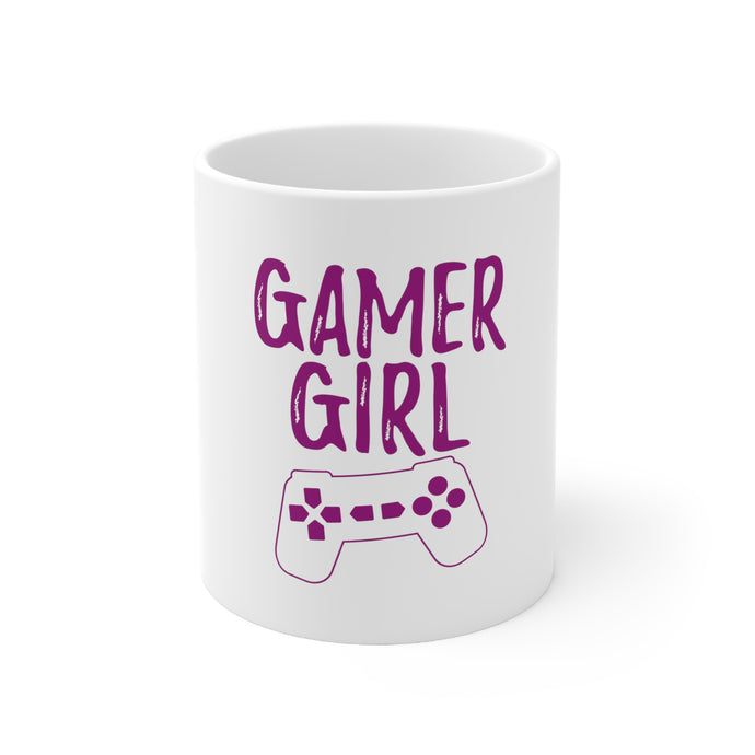 DistinctInk Glossy White Coffee / Tea Mug - Gamer Girl - Video Games