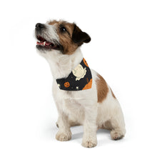 DistinctInk Adjustable Pet Banana Collar with Spooky Skeleton Pumpkin Patch Design for Halloween