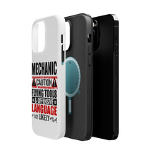 DistinctInk ToughCase for Apple iPhone, Compatible with MagSafe Charging - Mechanic Flying Tools & Offensive Language