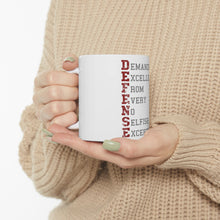 DistinctInk Glossy White Coffee / Tea Mug - DEFENSE Demanding Excellence
