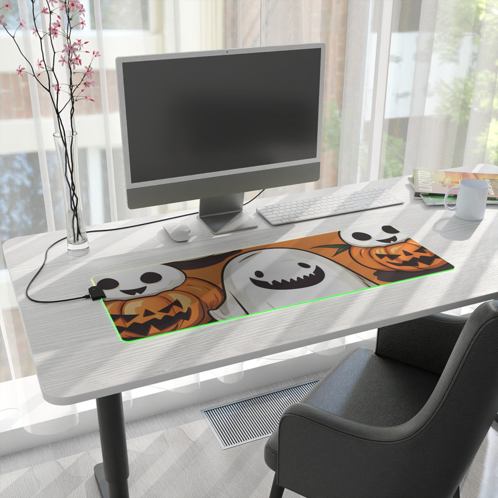 LED Gaming Mouse Pad with Skeletal Ghost in a Pumpkin Design for Halloween, view 22