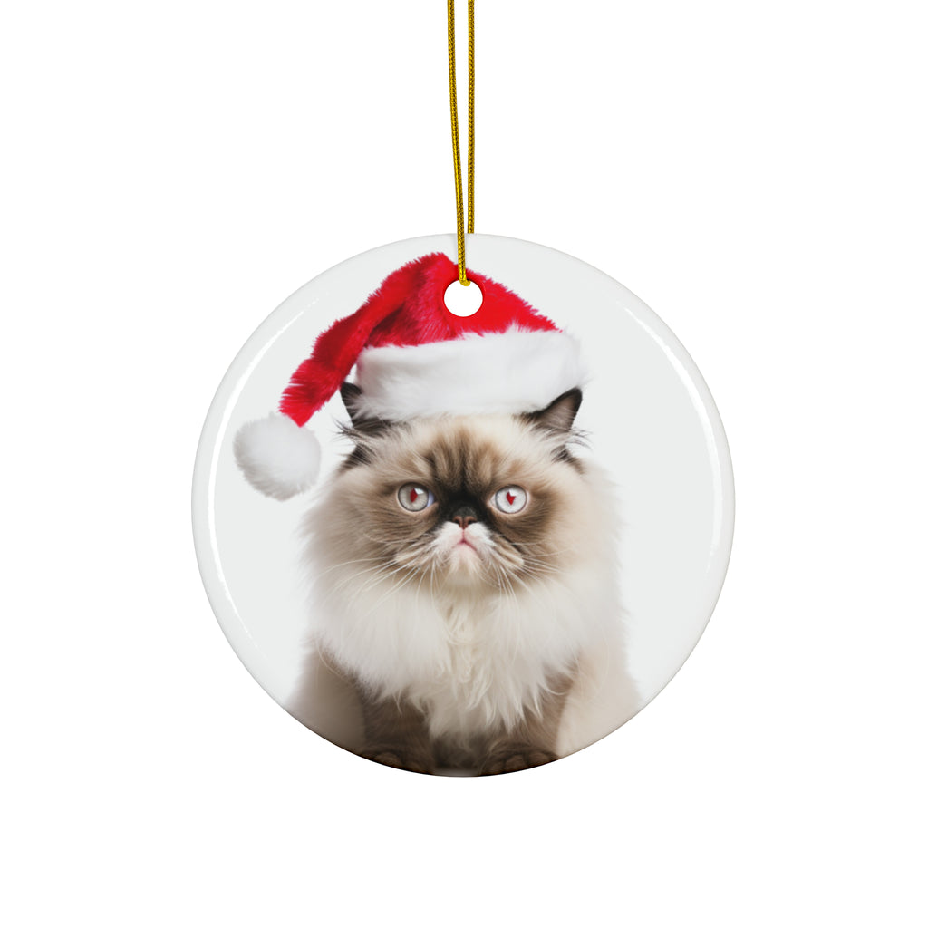 Hanging Ceramic Christmas Tree Ornament with Gold String - Himalayan Cat Design