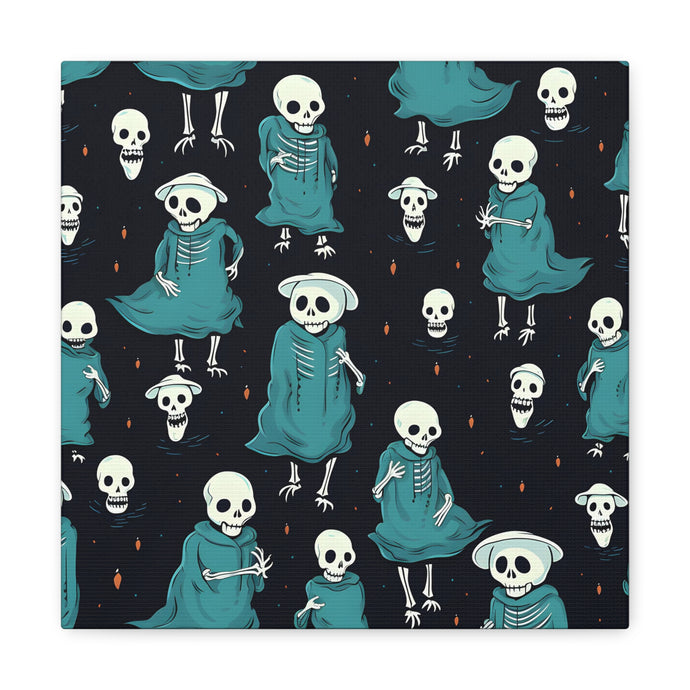 DistinctInk Canvas Wall Art with Haunted Skeleton Crew for Halloween