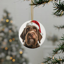 DistinctInk Hanging Ceramic Christmas Tree Ornament with Gold String - Great Gift/Present - 2 3/4 inch Diameter - Wirehaired Pointing Griffon Design