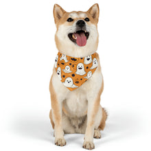 DistinctInk Adjustable Pet Banana Collar with Ghoulish Bats and Pumpkins Design for Halloween