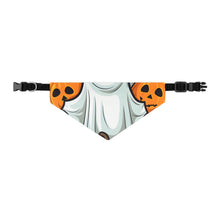 DistinctInk Adjustable Pet Banana Collar with "Spooky Skeleton Pumpkins" Design for Halloween