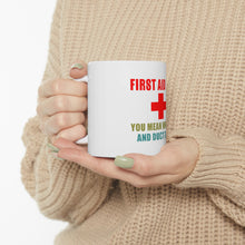 DistinctInk Glossy White Coffee / Tea Mug - First Aid Kit - Whiskey & Duct Tape