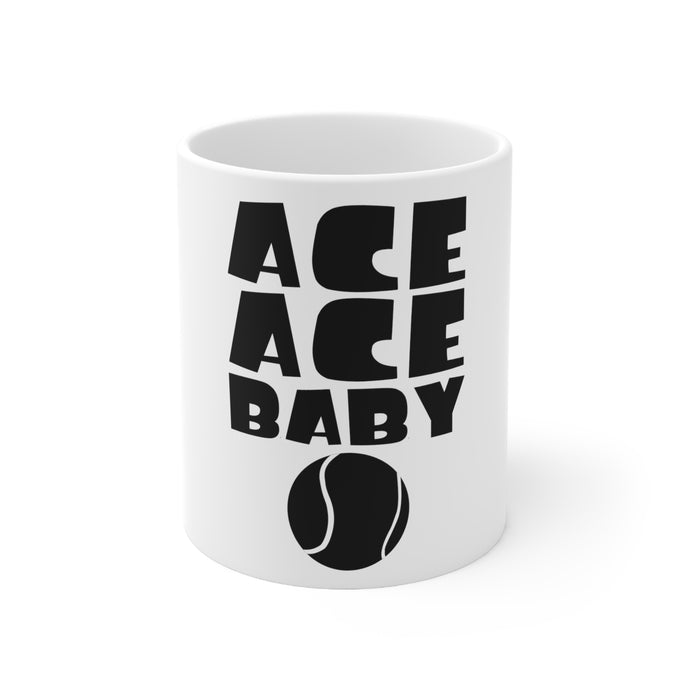 DistinctInk Glossy White Coffee / Tea Mug - Ace Ace Baby Tennis