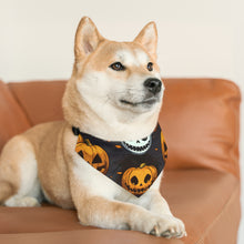 DistinctInk Adjustable Pet Banana Collar with Ghastly Skeleton Pumpkins Design for Halloween