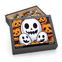 DistinctInk Jigsaw Puzzle with Skele-Pumpkin Ghost Pattern Design for Halloween