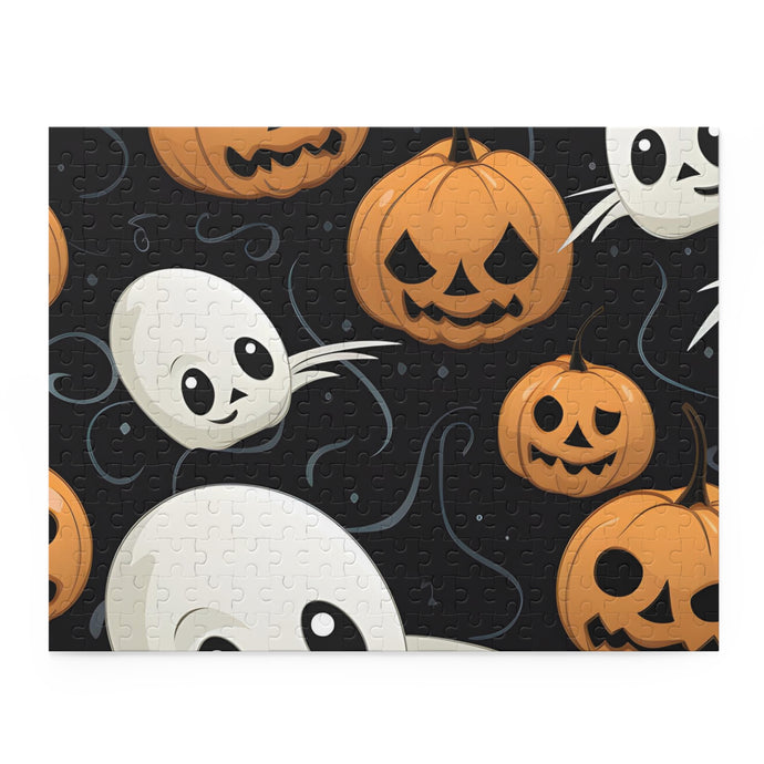DistinctInk Jigsaw Puzzle with Ghost Skeleton Pumpkin Pattern Design for Halloween