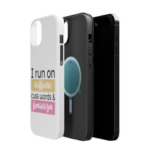 DistinctInk ToughCase for Apple iPhone, Compatible with MagSafe Charging - I Run On Caffeine Cuss Words & Feminism