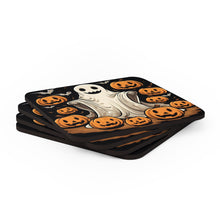 DistinctInk (Set of 4) Corkwood Coasters with Ghastly Skeletal Pumpkin PatchDesign for Halloween