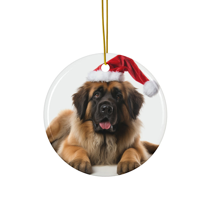 DistinctInk Hanging Ceramic Christmas Tree Ornament with Gold String - Great Gift/Present - 2 3/4 inch Diameter - Leonberger Design