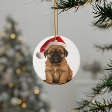 DistinctInk Hanging Ceramic Christmas Tree Ornament with Gold String - Great Gift/Present - 2 3/4 inch Diameter - Brussel Griffon Puppy Design