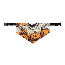 DistinctInk Adjustable Pet Banana Collar with Ghostly Skeleton and Pumpkins Design for Halloween