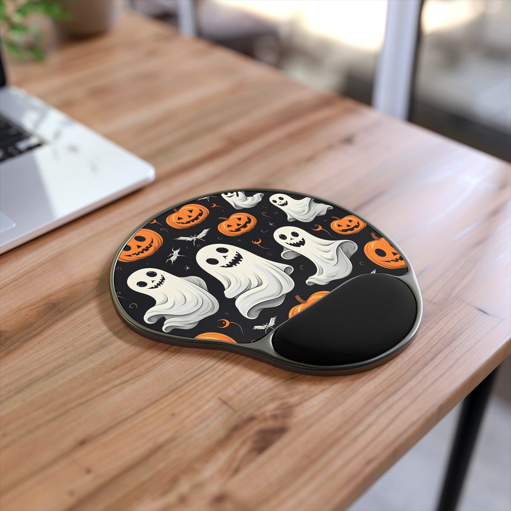 Mouse Pad with Wrist Rest with Spooky Skeleton Pumpkin Patch Design for Halloween, view 2