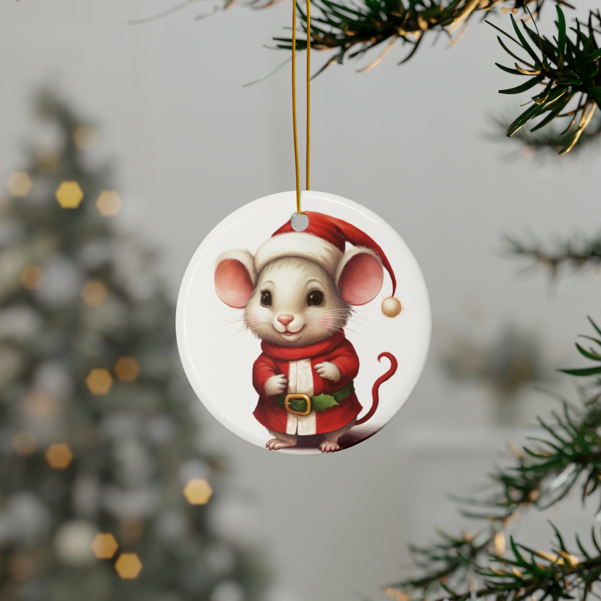 Hanging Ceramic Christmas Tree Ornament with Gold String - Lagotti Romagnoli Design, view 3