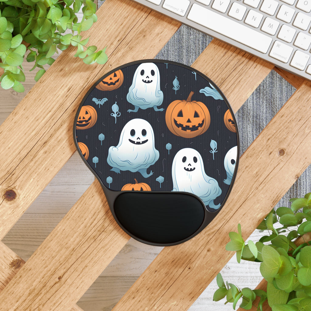 Mouse Pad with Wrist Rest with Ghastly Skeleton Pumpkin Patch Design for Halloween, view 4