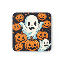 DistinctInk (Set of 4) Corkwood Coasters with The Ghostly Skeleton PumpkinDesign for Halloween