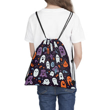 DistinctInk Drawstring Bag / Backpack with Skeletal Ghostly Pumpkins Design for Halloween