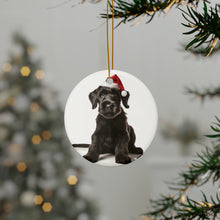 DistinctInk Hanging Ceramic Christmas Tree Ornament with Gold String - Great Gift/Present - 2 3/4 inch Diameter - Giant Schnauzer Puppy Design